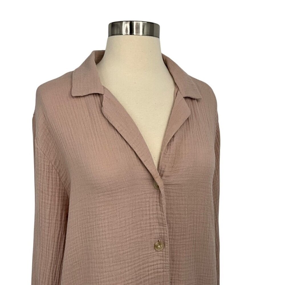 Jenni Kayne Gauze Shirt Size M Blush Pink Button Up Textured Cotton Long Sleeve - Picture 2 of 10